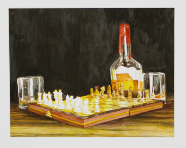 Drinking Games 2 (Wish You Were Here), 2024, Gouache on Paper, 8 by 10 Inches