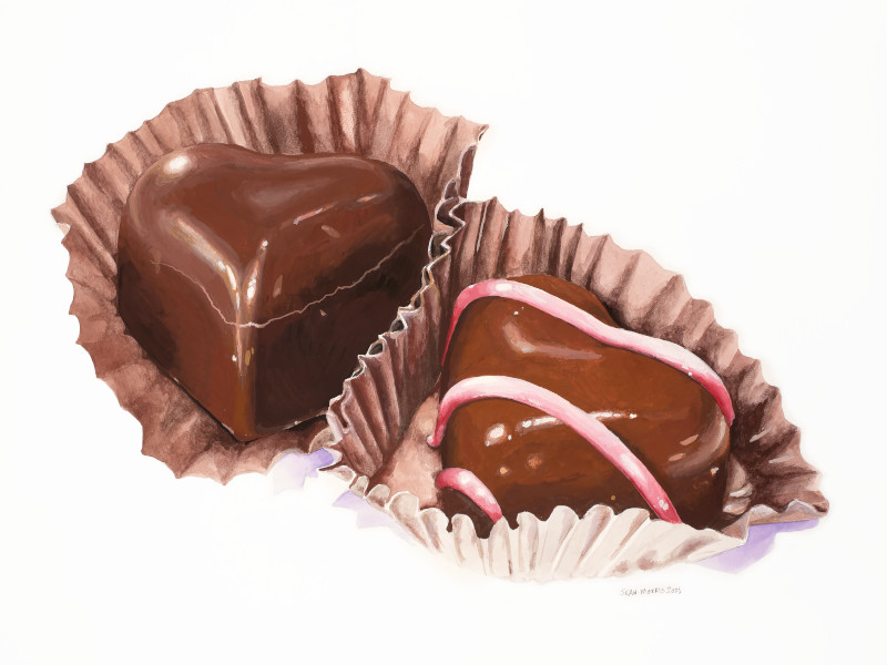 Chocolate Hearts, 2021, Watercolour on Paper, 18 by 24 Inches